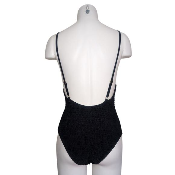 Mosmann Australia Smocked Textured One Piece Swimsuit in Black, Size Large - Picture 5 of 8